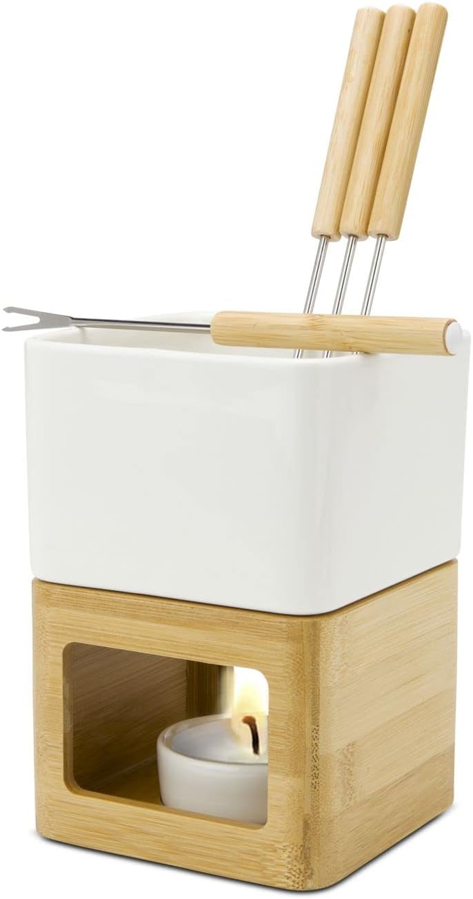 ROMINOX Geschenkartikel Schokoladenfondue // Dolce mit Topf, Stövchen, Teelichthalterung und 4 Pikse