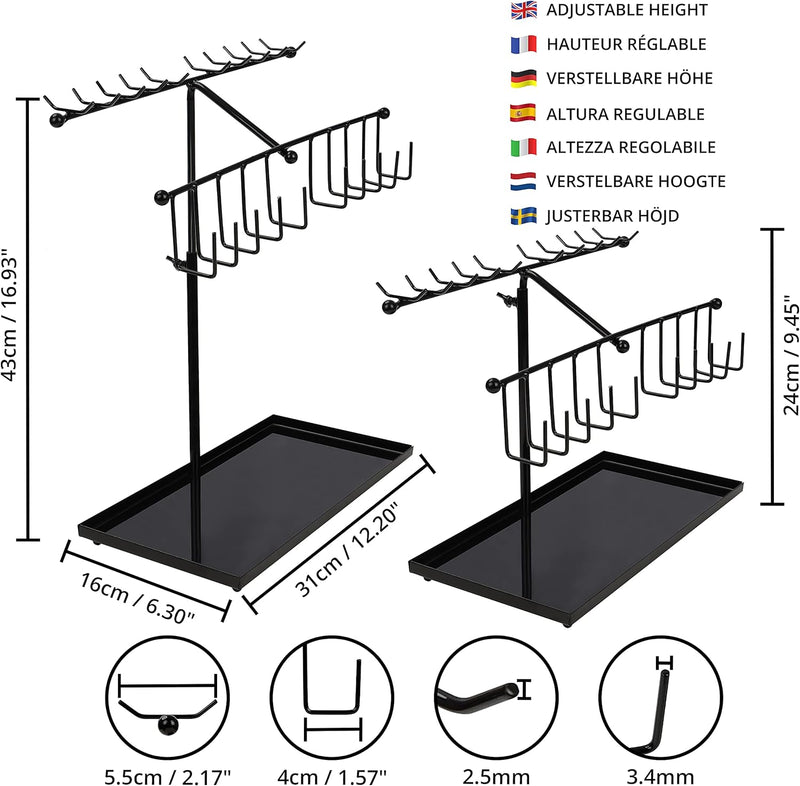 BELLE VOUS Schmuckständer - (42x29cm) Schwarz Metall Schmuck Display-Ständer mit 30 Haken und Tablet