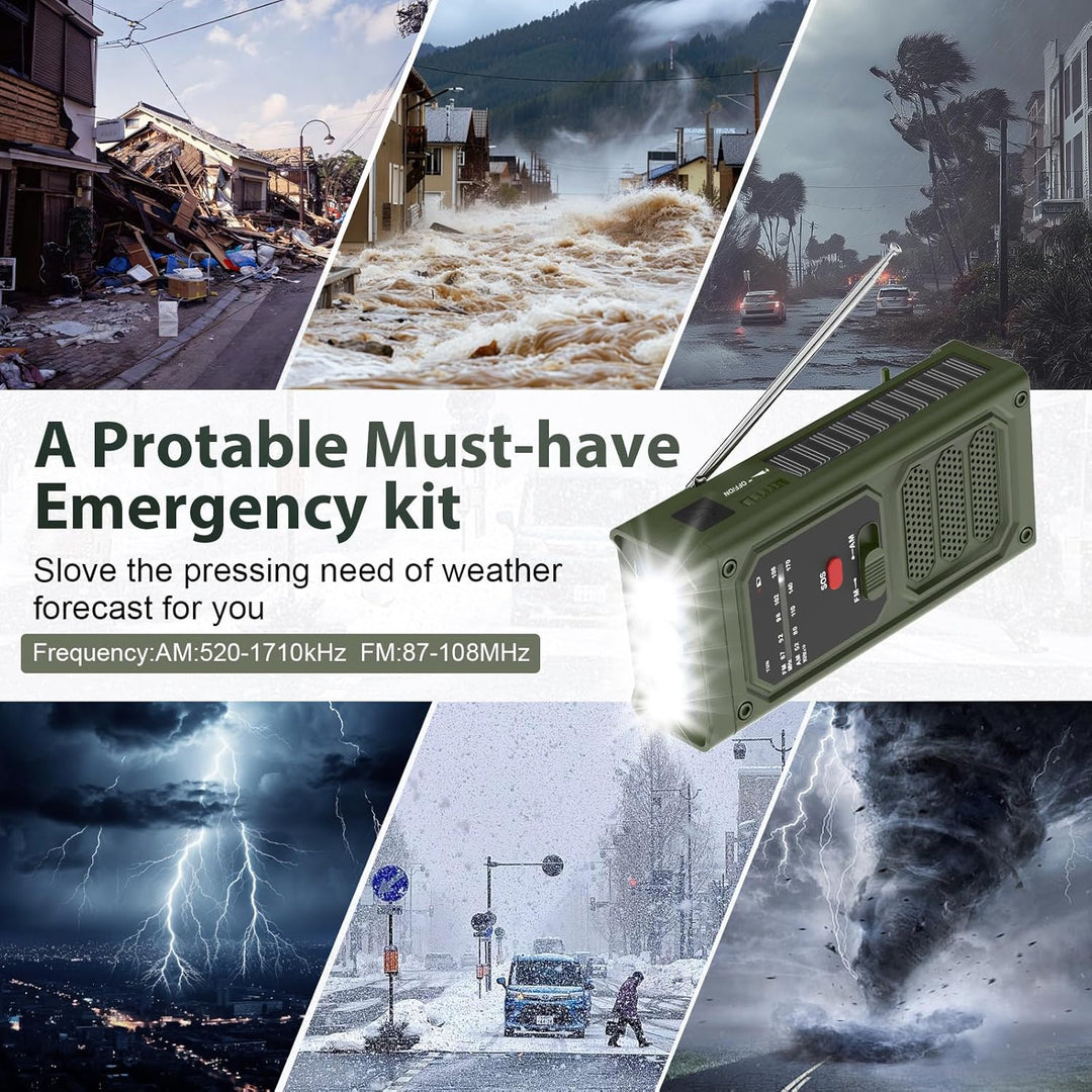 Notfall-Solarradio, 2000mAh Akku Kurbelradio, 3-Wege-Laden Emergency Radios mit LED-Taschenlampe, SO