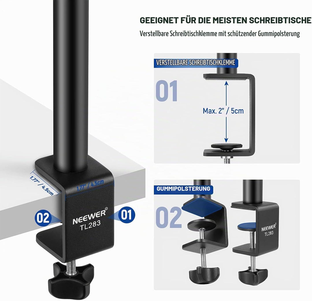 NEEWER verstellbares Kamera Tischstativ Lichtstativ mit 1/4" Kugelkopf,Klemmstativ mit 1/4" Adapter