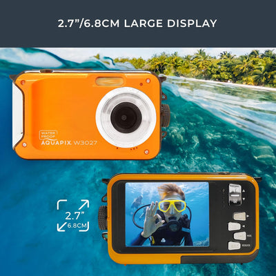 Aquapix W3027 'Wave' Unterwasserkamera, wasserfest bis 3 m, 2.7" Display, bis zu 30 MP Auflösung, 4X