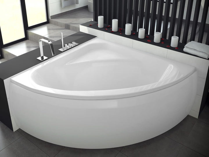 BADLAND Badewanne Original Weiss Acryl Wanne Eckbadewanne LUKSJA 148x148 KOMPLETTSET SET + Füssen un