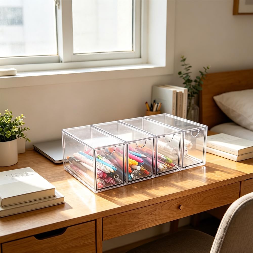 4pcs Kosmetik Organizer Schubladen, Acryl schubladen organizer bad Stapelbar 2, 2