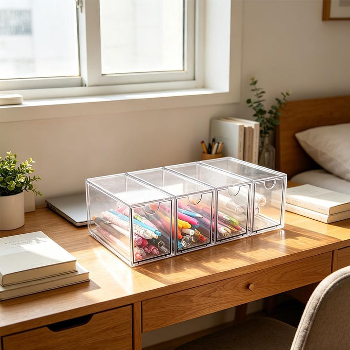 4pcs Kosmetik Organizer Schubladen, Acryl schubladen organizer bad Stapelbar 2, 2
