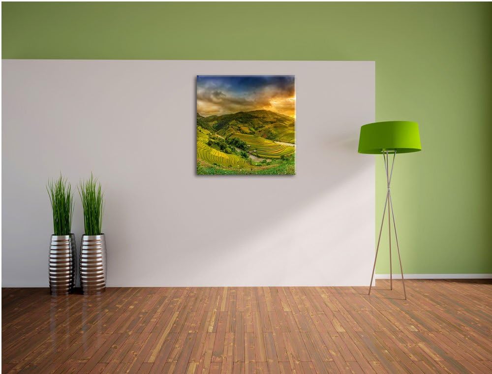 eine Berg Farm in Asien, Format: 70x70 auf Leinwand, XXL riesige Bilder fertig gerahmt mit Keilrahme