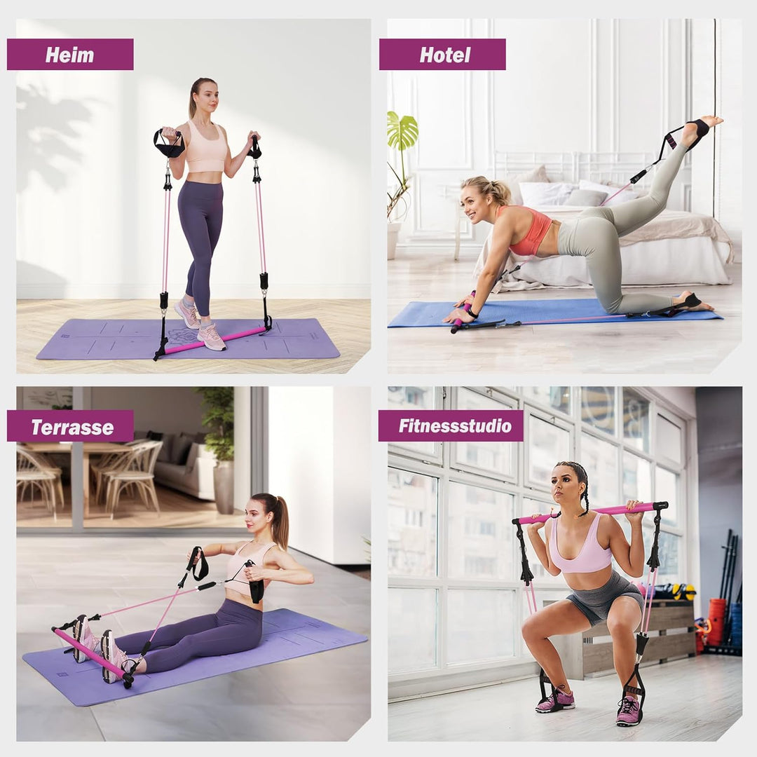 ALongSong Pilates Bar Set mit Widerstandsbänder Krafttraining 180LBS/140LBS/240LBS/360LBS Resistance