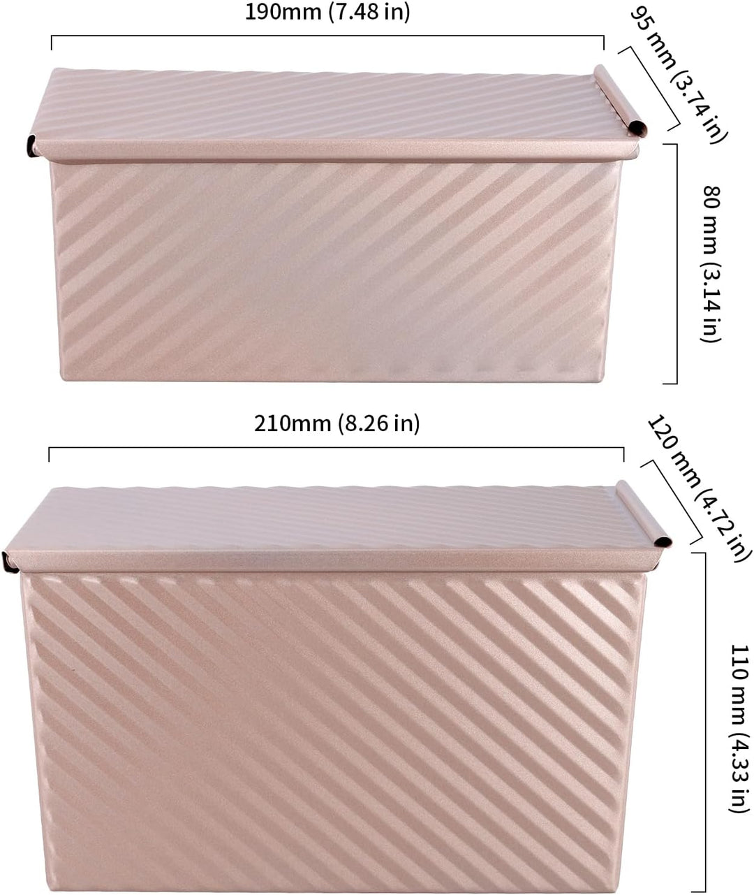 2 Stück Toastbrot Backform mit Deckel, 300g und 450g Toast Brotbackform mit Deckel, Antihaft Kastenf