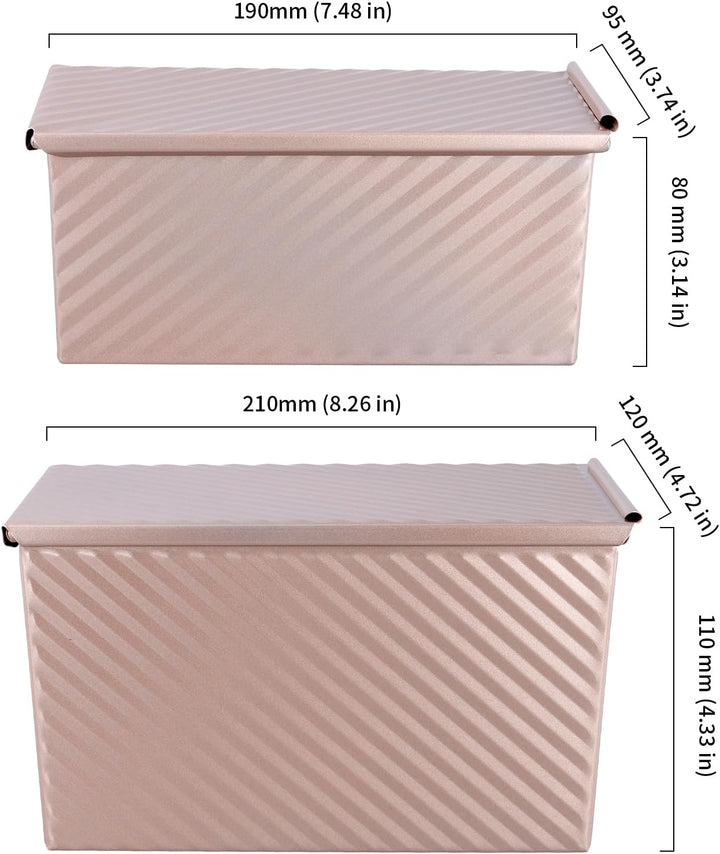2 Stück Toastbrot Backform mit Deckel, 300g und 450g Toast Brotbackform mit Deckel, Antihaft Kastenf