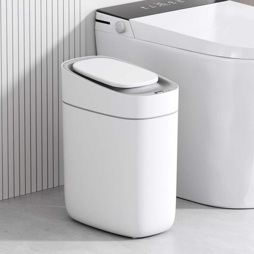 ELPHECO Automatischer Badezimmer-Mülleimer mit Deckel, Sensor, schlank, schmal, aus Kunststoff, wass