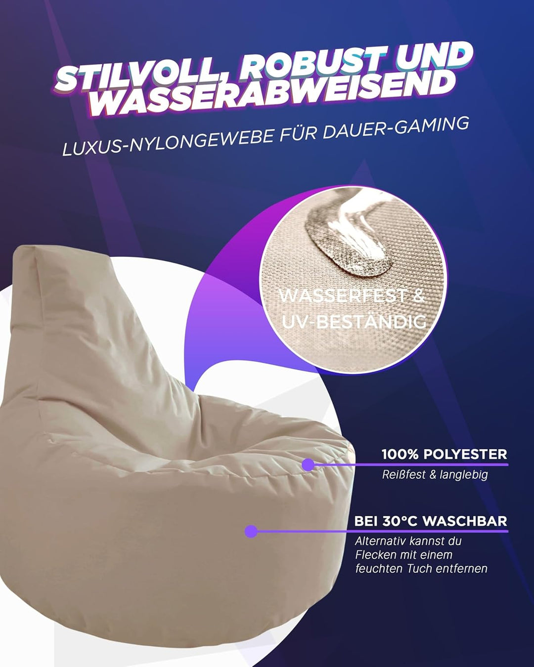 PATCH HOME Gamer Kissen & Lounge Sitzsack – befüllbar mit Reissverschluss, gefüllt mit Styropor, gee