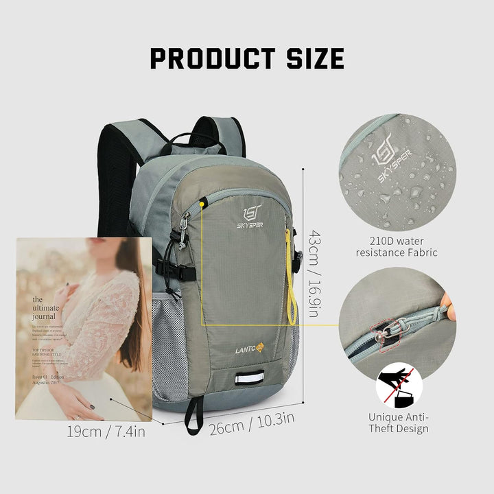 SKYSPER Leicht Wanderrucksack Klein Rucksack mit Rückenbelüftung Trekkingrucksack aus atmungsaktivem