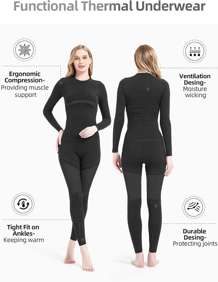 NOOYME Thermounterwäsche Damen Atmungsaktiv Thermowäsche Set Funktionswäsche Anti-bakteriell und Fle