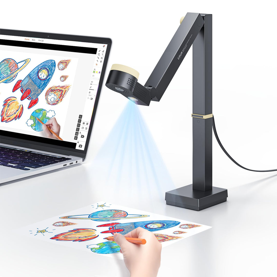 CZUR Fancy S Pro 4K USB-Dokumentenkamera & 12MP Webcam mit LED-Licht und Mikrofon, bis zu 60 fps, Au