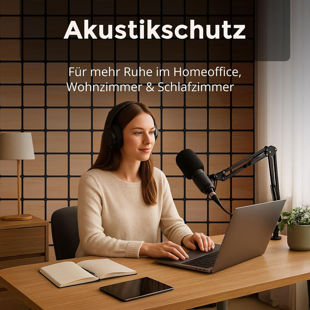 4x Akustikpaneele Holz 60x60cm mit 3D-Quadrat-Muster Eiche hell | Wandpaneele Holz für Schallschutz