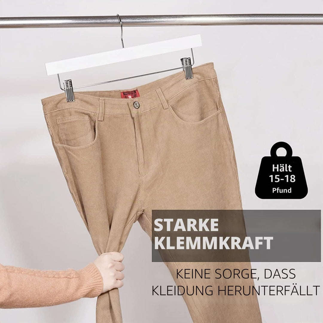 Amber Home 10 Stück 35,5cm Weiss Kleiderbügel aus Holz, Robust und Glänzend Hosenbügel Aufhänger für