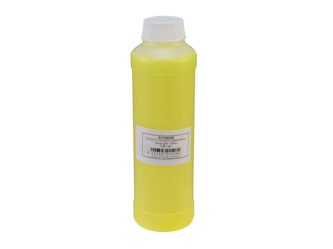 Eurolite UV-aktive Stempelfarbe, transparent gelb, 250ml | UV-aktive Stempelflüssigkeit | Einlasskon