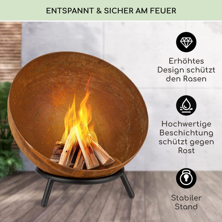 Blumfeldt Feuerschale, Outdoor Feuerstelle mit 3-Beinbein Standfuss, Kippbare Feuerschalen für den G