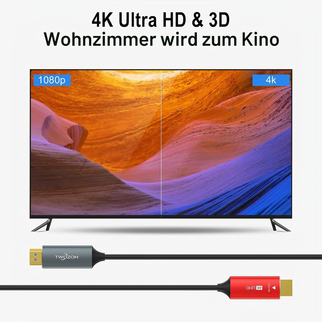 Twozoh HDMI Glasfaser Kabel 20M, HDMI Optisches Kabel 2.0 4K/60Hz 18Gbps High Speed UHD Fiber Optic
