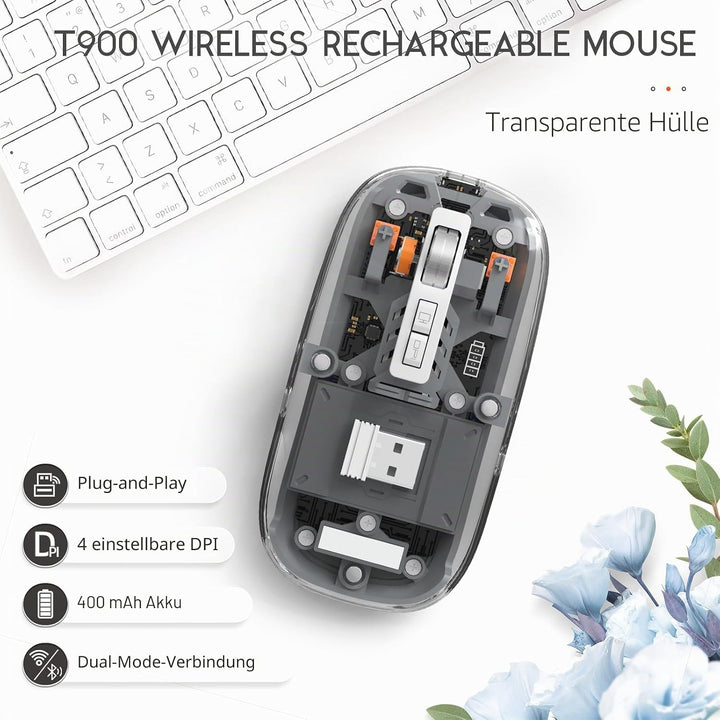 MAGIC-REFINER HXSJ Kabellose Maus Bluetooth, 2,4GHz+Bluetooth 5.0 Funkmaus Wiederaufladbare Leise Ul