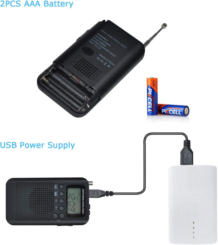 Songway AM/FM Pocket Digital Radio Wecker Sleep Timer Eingebauter Lautsprecher Tragbares kleines Rad