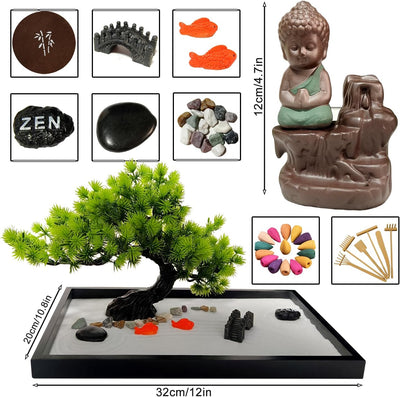 LuXianYS Zen Garten Set, Handgefertigtem Zen Garten Backflow Incense Burner,Zen Sand Miniatur Gesche