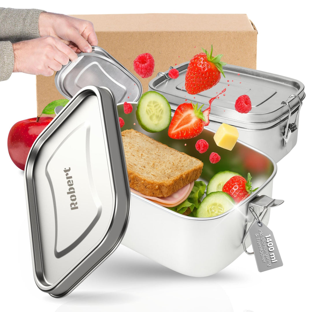 Personalisierte Brotdose Edelstahl 1400 ml - Lunchbox für Kinder & Erwachsene inkl. Dichtungsring -