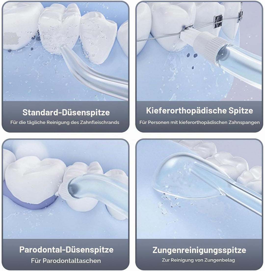 Munddusche Kabellos - Munddusche Testsieger Water Flosser for Teeth 3 Modi &amp; 4 Düsen, IPX7 Wasserdic