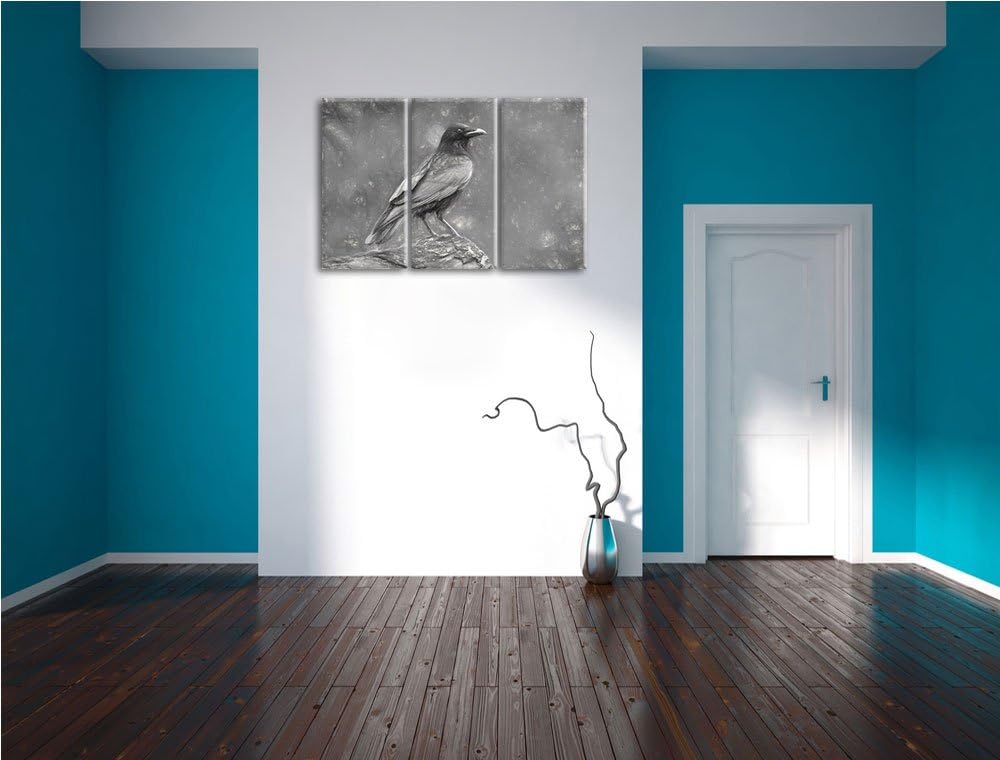 Krähe auf Baumstamm Spezial 3-Teiler Leinwandbild 120x80 Bild auf Leinwand, XXL riesige Bilder ferti