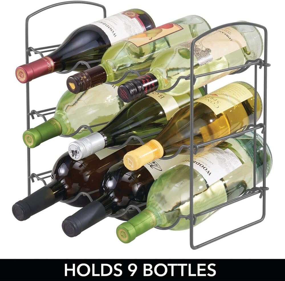 mDesign Weinregal für 9 Flaschen Wein, Bier, Wasser usw. – Flaschenhalter mit 3 Ebenen für die Küche