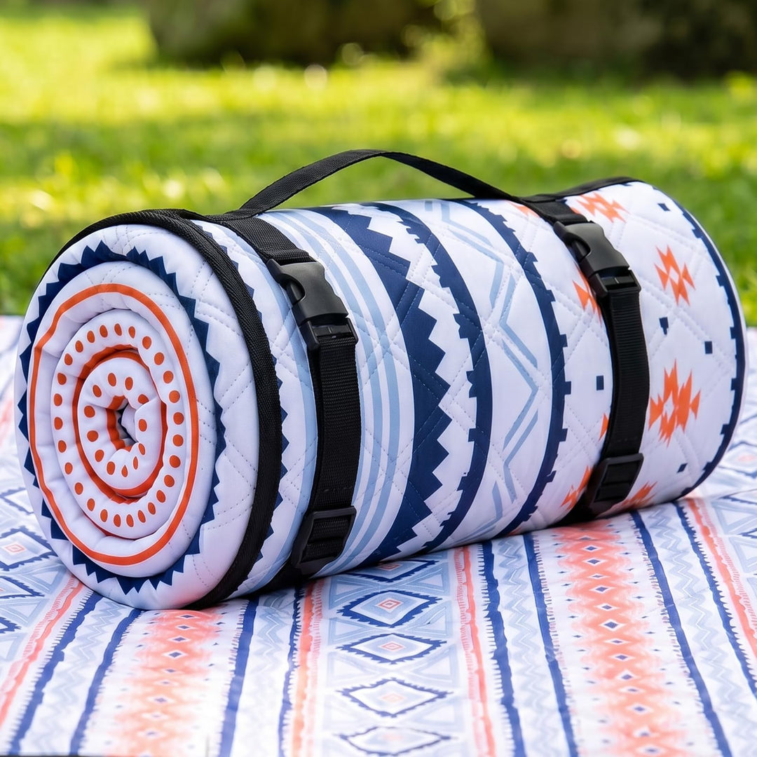 WolfWise Picknickdecke Wasserdicht, 200x200 cm grosse Stranddecke, Faltbare Picknick Decke mit Verst