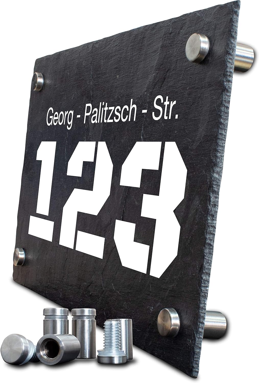 wandmotiv24 Personalisierte Hausnummer Hausnummernschild aus Naturstein Schiefer, auf Schiefertafel