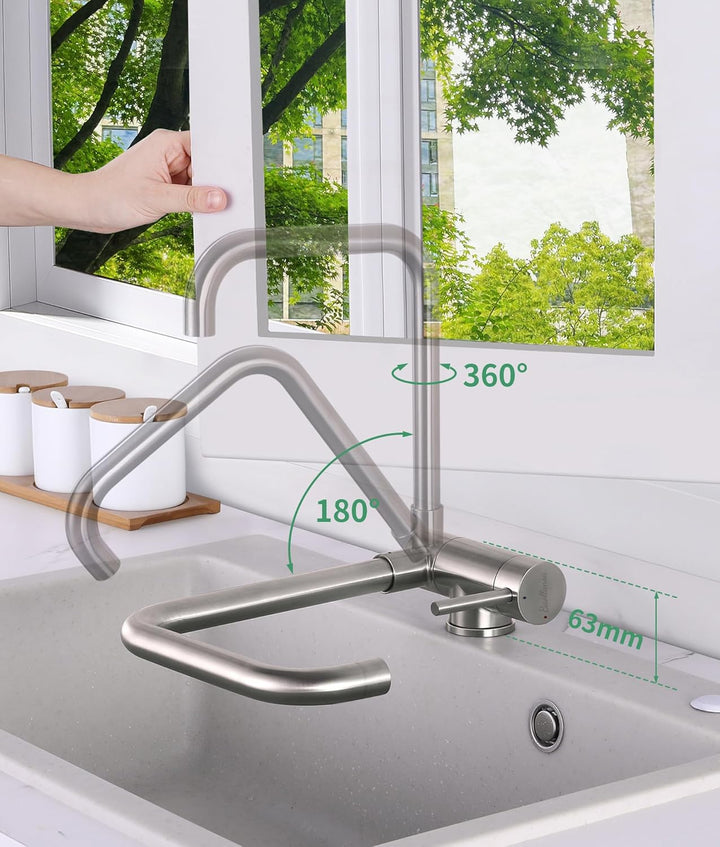Wasserhahn Küche,vorfenster küchenarmatur klappbar，Hochdruck Kitchen Faucet 360°Drehbar Edelstahl Sp