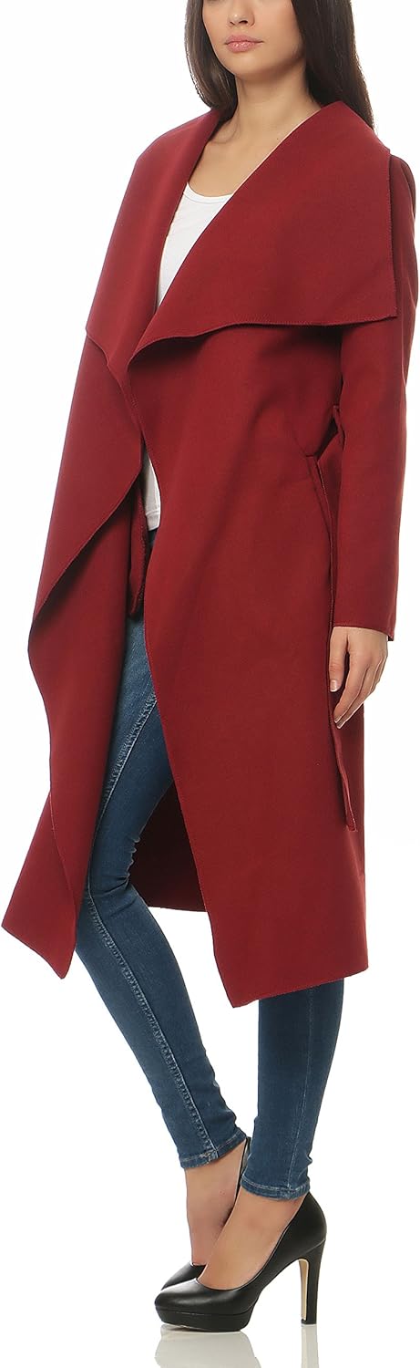 malito Damen Mantel lang mit Wasserfall-Schnitt | Trenchcoat mit Gürtel | weicher Dufflecoat | Parka