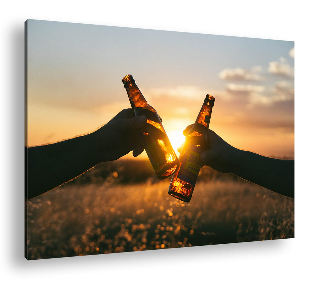 deyoli kühles Bier zum Abend Format: 100x70 als Leinwand, Motiv fertig gerahmt auf Echtholzrahmen, H