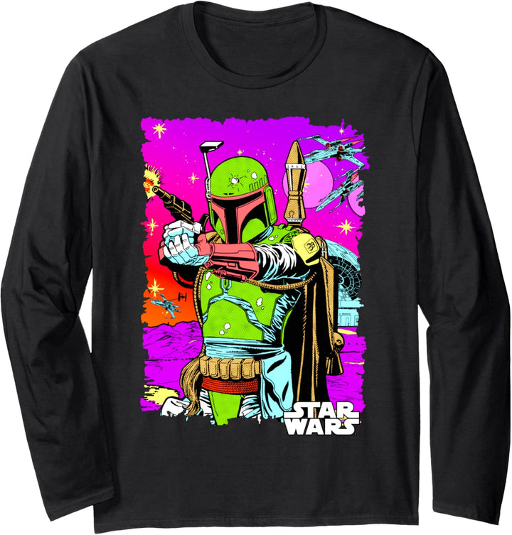 Star Wars Boba Fett Vibrant Neon Comic Cutout Langarmshirt
