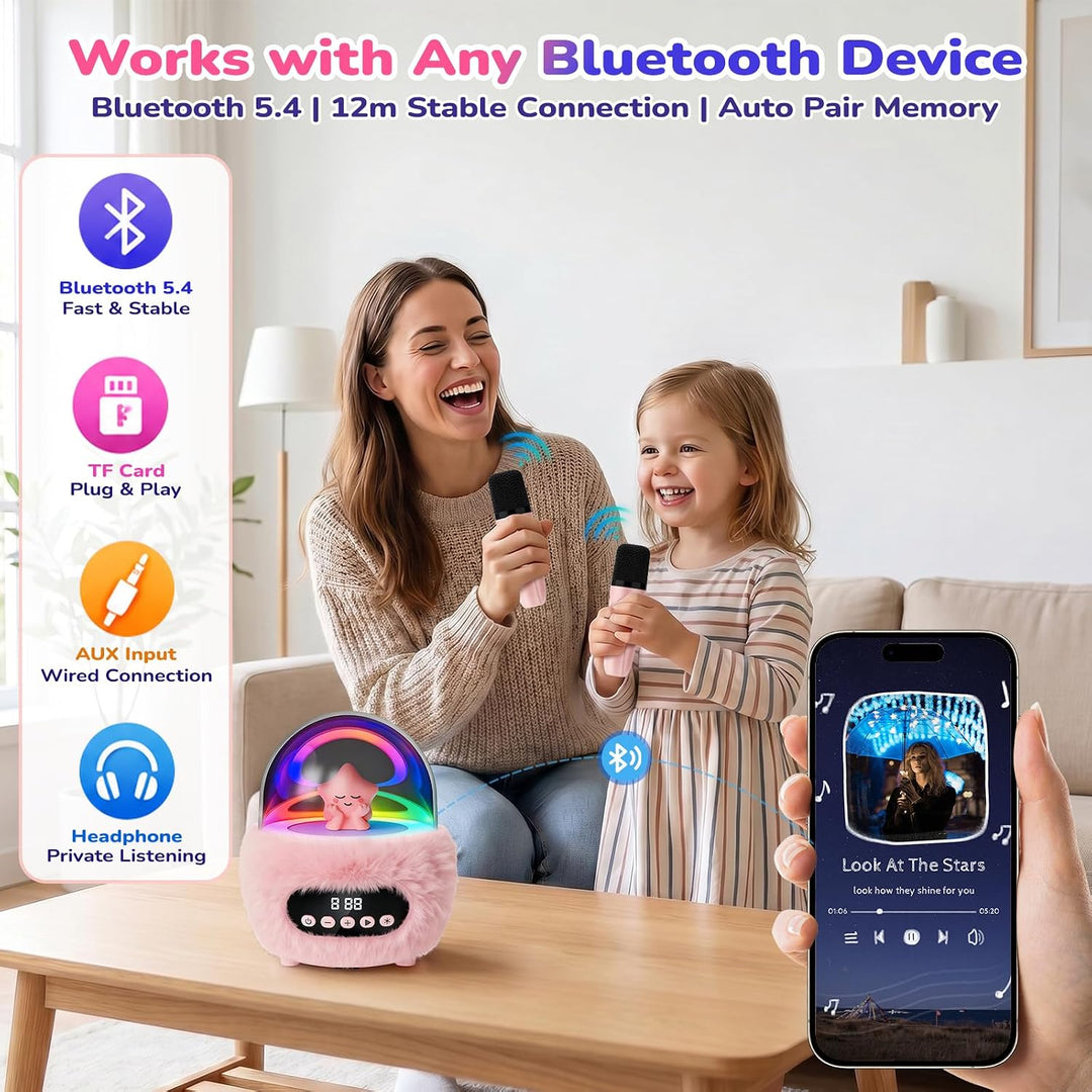 Kinder Karaoke Maschine mit Bluetooth und 2 Funkmikrofonen ab 3 Jahren Pink, Pink