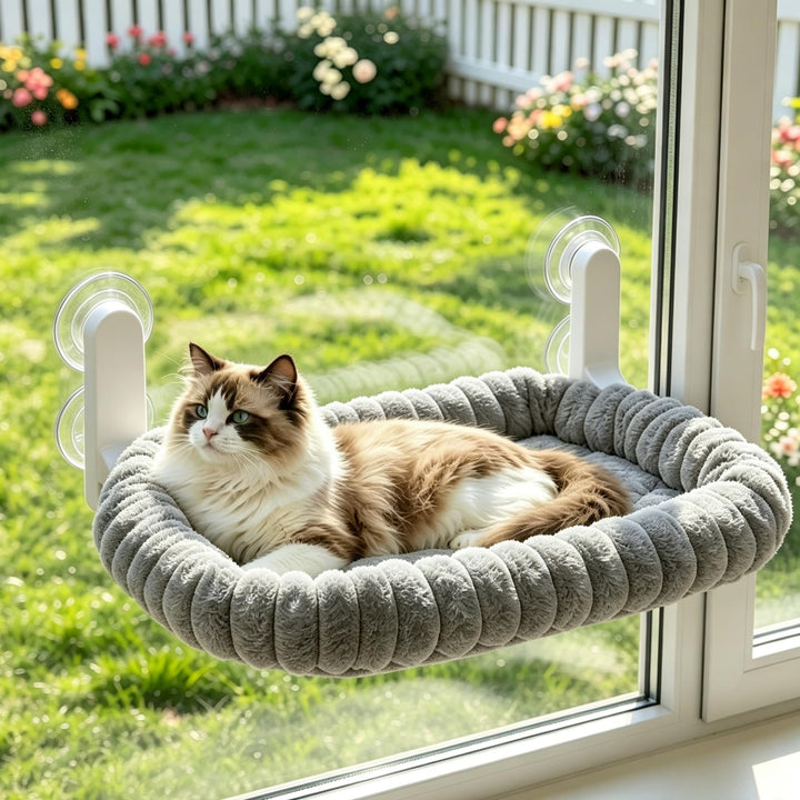 Katzen Fensterliege Faltbar mit 4 Saugnäpfen, weiche Kuschelliege & atmungsaktive Netzseite, extra g