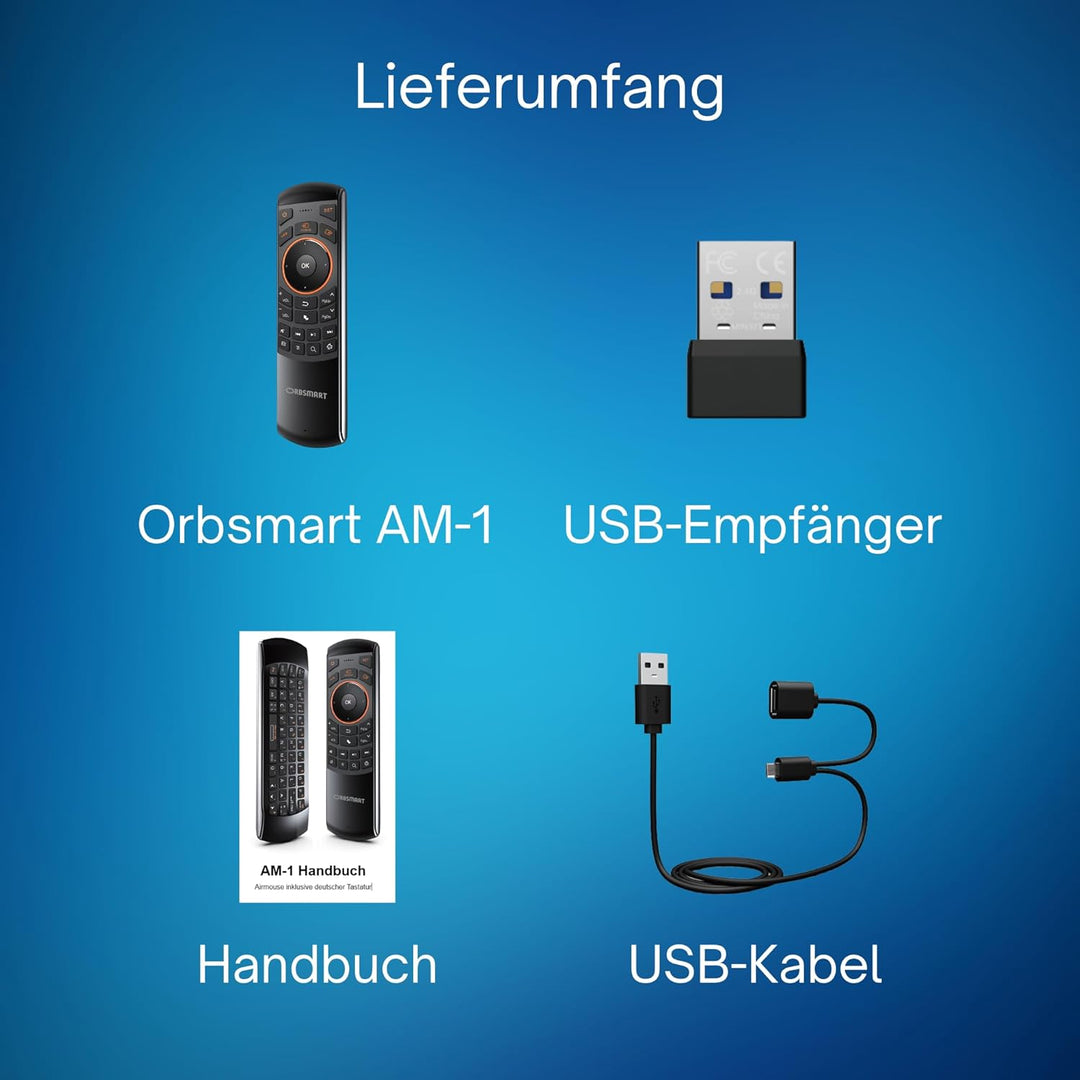 Orbsmart AM-1 kabellose Airmouse mit Deutscher Tastatur/Gyro-Funktion/Infrarot Learning-Funktion - i