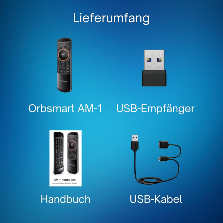 Orbsmart AM-1 kabellose Airmouse mit Deutscher Tastatur/Gyro-Funktion/Infrarot Learning-Funktion - i