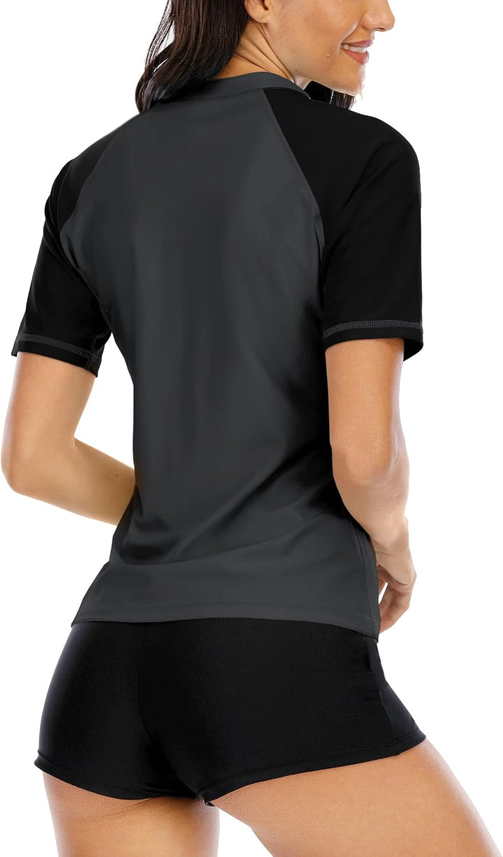 Halcurt UV Shirt Damen Kurzarm Rash Guard UPF 50+ Schwimmshirt Schnell Trocknender Badeshirt S-XXL X