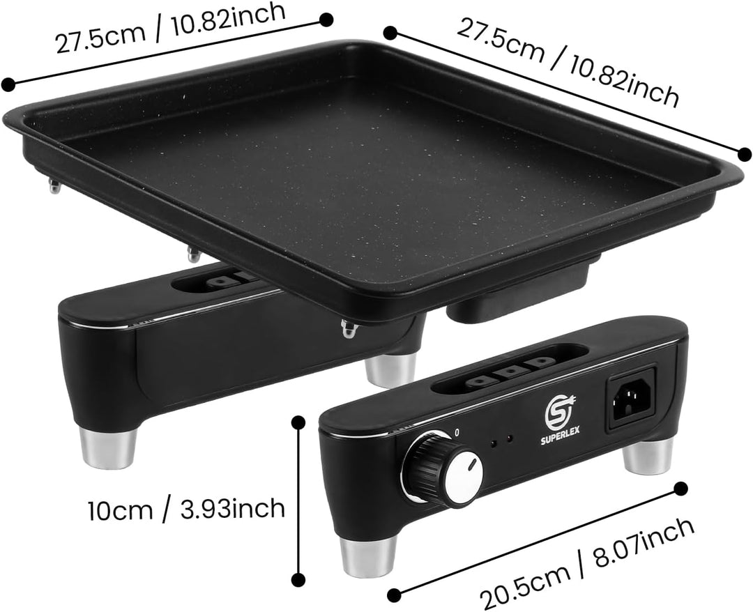 SUPERLEX Elektrischer Grill Teppanyaki-Grill für drinnen und draussen, antihaftbeschichtete Tischgri