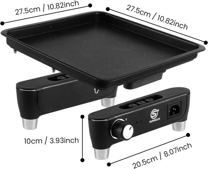 SUPERLEX Elektrischer Grill Teppanyaki-Grill für drinnen und draussen, antihaftbeschichtete Tischgri