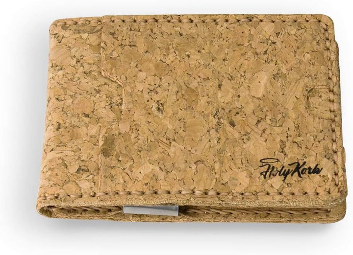 HolyKork schmales Portemonnaie, vegan aus Kork, 5 Kartenfächer, Münzfach & Geldklammer, nachhaltig