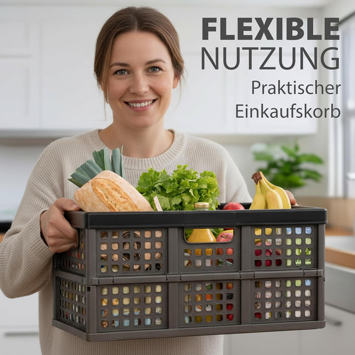 Hausfelder Klappbox 45 l, faltbarer Einkaufskorb aus Kunststoff, stabile Klappkiste für Einkäufe, Au