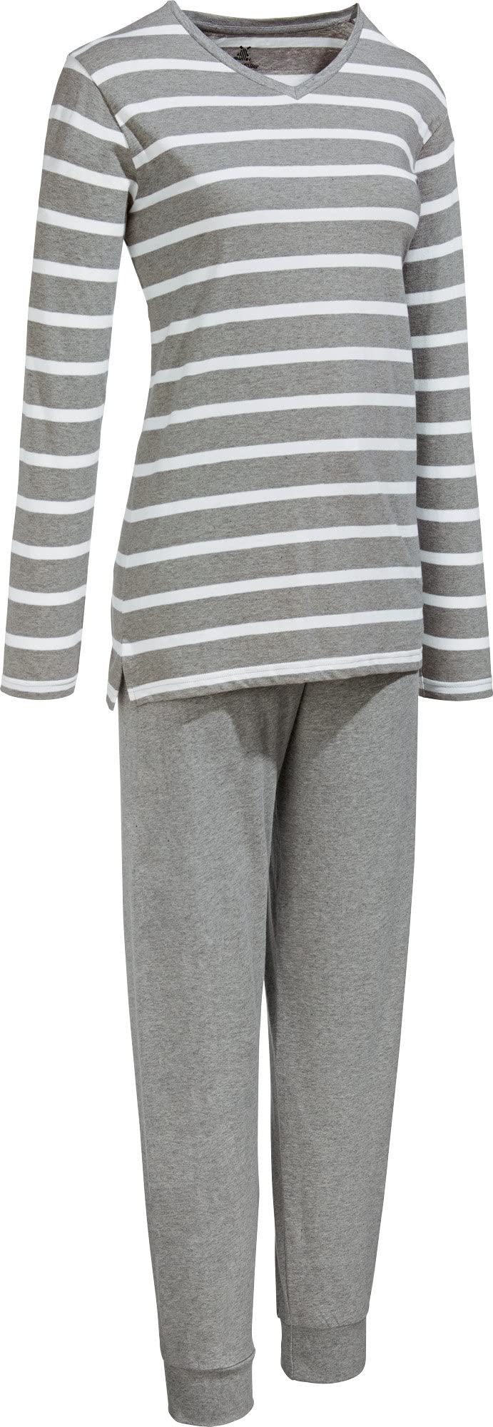 Erwin Müller Damen-Schlafanzug Single-Jersey Grau Meliert/Weiss 36, Grau Meliert/Weiss 36