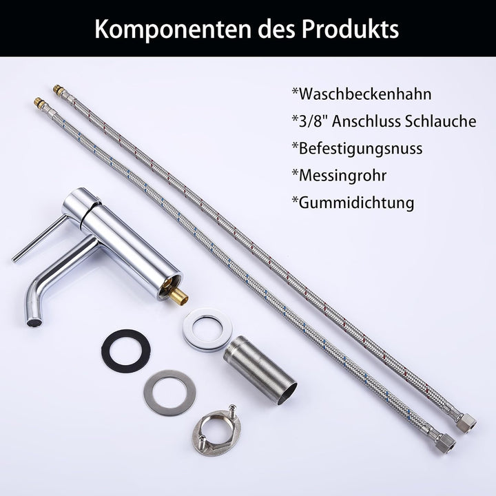 Friota Mischbatterie Wasserhahn Badezimmer Chrom, Anti Rost Bleifrei Armatur Waschbecken Silber mit