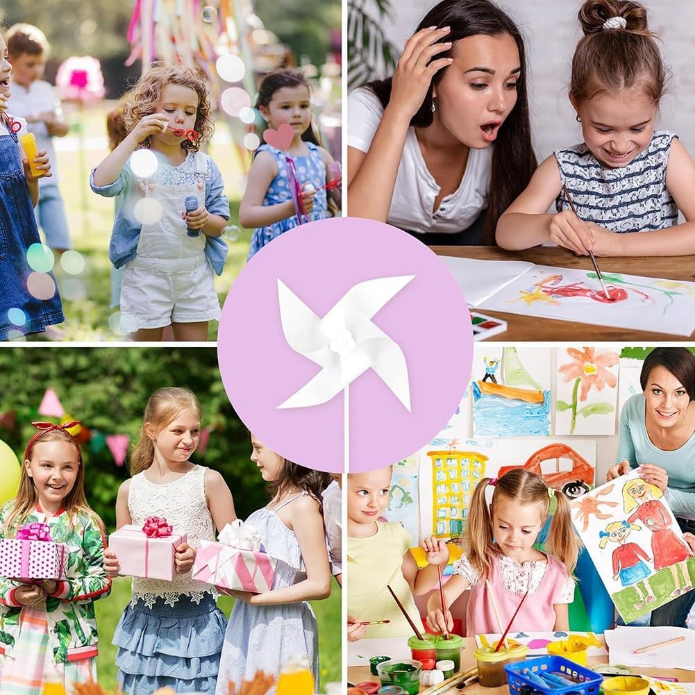 50 Stück DIY-Windräder Aus Papier für Kinder, Weisse, Blanke Windräder Aus Papier, Blanke Windmühlen