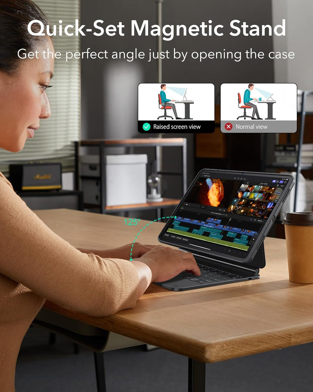 ESR iPad Air 13" (M2, 2024) Hülle mit Tastatur, iPad Air 13 Zoll Tastaturhülle mit Einzustellendem M