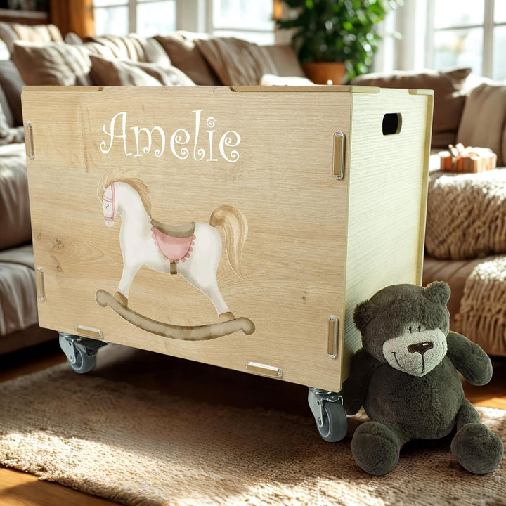 Peronalisierbare Rollbox mit Schauckelpferd Kinder-Motiv (33x45,5x34,5cm + 6cm Räder-Höhe) Kisten/Bo