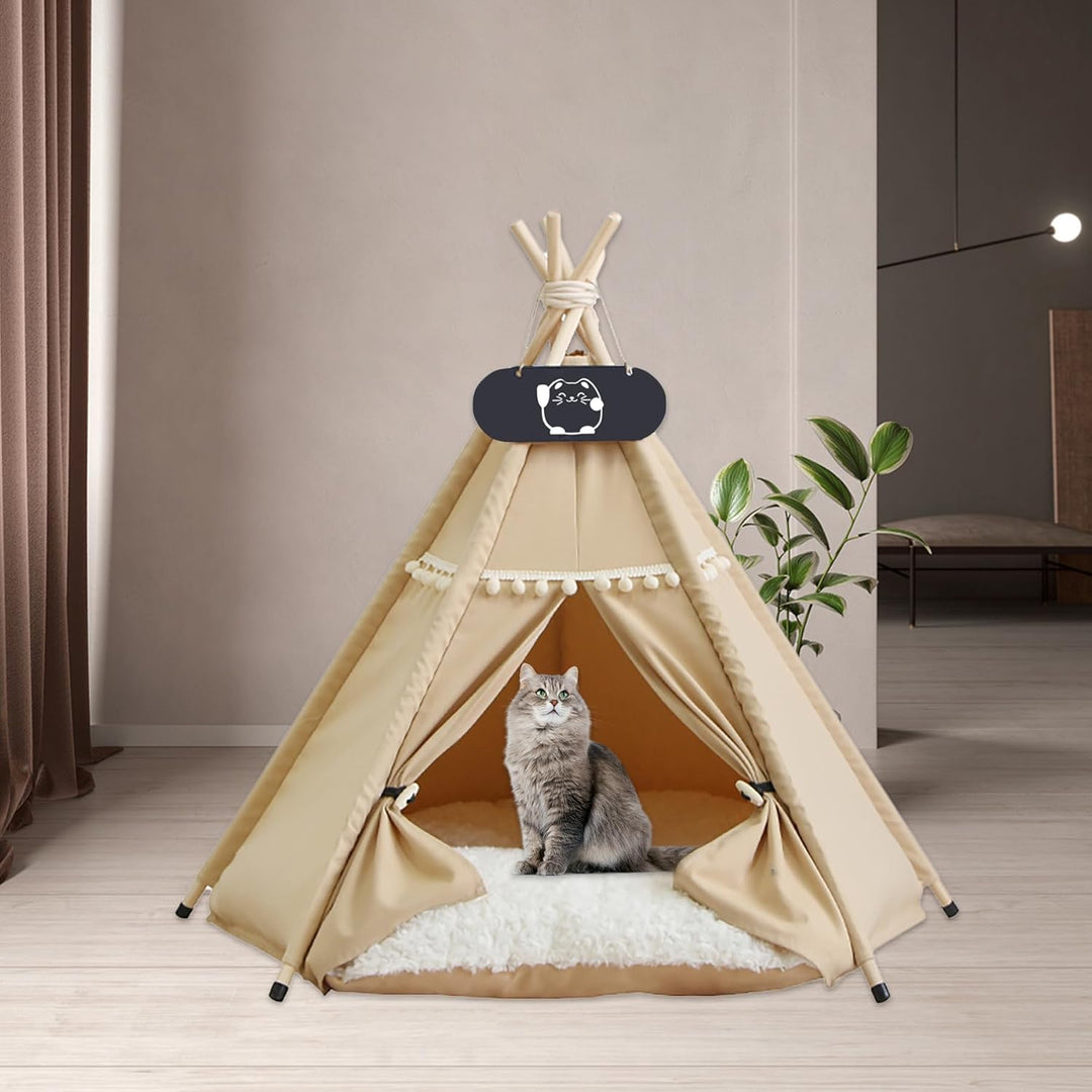 Tipi Zelt für Haustiere mit Doppelseitigem Kissen Hundezelt Abnehmbar und Waschbar Luxery Hundehöhle